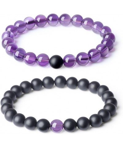 Long Distance Onyx Stone Matching Couples Bracelets Amethyst & Onyx $17.10 Bracelets