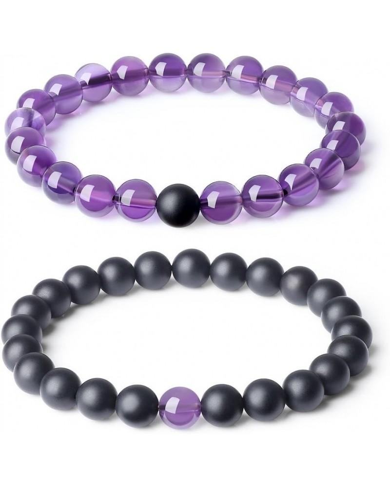 Long Distance Onyx Stone Matching Couples Bracelets Amethyst & Onyx $17.10 Bracelets