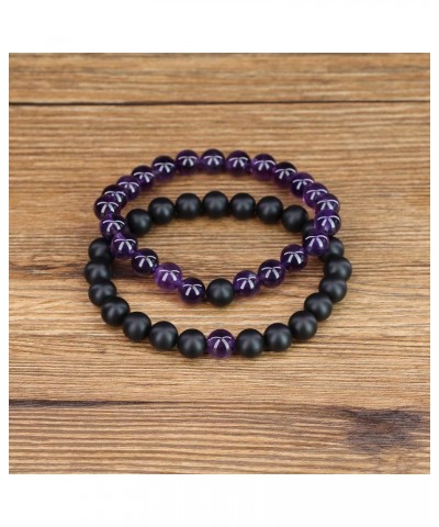 Long Distance Onyx Stone Matching Couples Bracelets Amethyst & Onyx $17.10 Bracelets