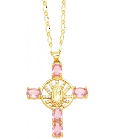 Vintage Cross Necklace Lucky Protection Necklace Virgin Mary Cross Necklace Hip Hop Collarbone Chain Pink $4.85 Necklaces