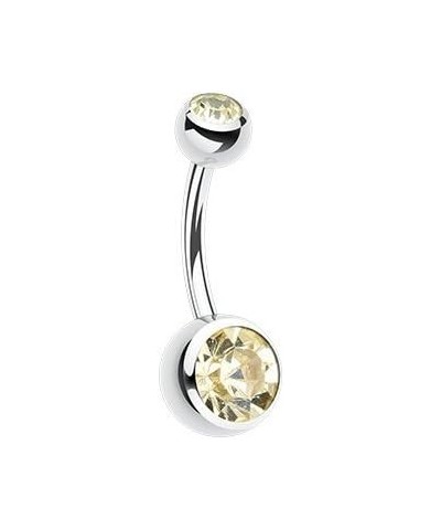 Double Gem Ball Steel Ball Belly Button Ring Yellow $9.66 Body Jewelry