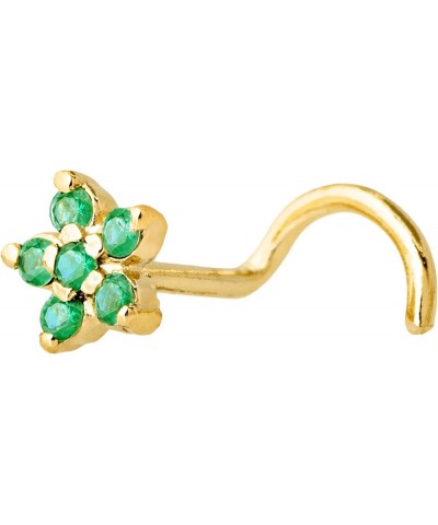 22G Solid 14K Gold 6-Stone 0.05ctw Emerald Flower Nose Stud - Nose Bone/L-Shape/Nose Screw Stud Nose Ring - May Birthstone No...