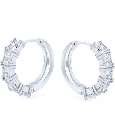 Bridal Classic Baguette Cut CZ Channel Set Kpop Huggie Hoop Earrings For Women Men Clear Cubic Zirconia .925 Sterling Silver ...