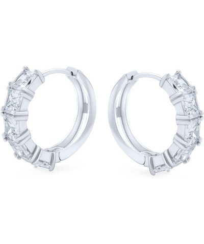 Bridal Classic Baguette Cut CZ Channel Set Kpop Huggie Hoop Earrings For Women Men Clear Cubic Zirconia .925 Sterling Silver ...