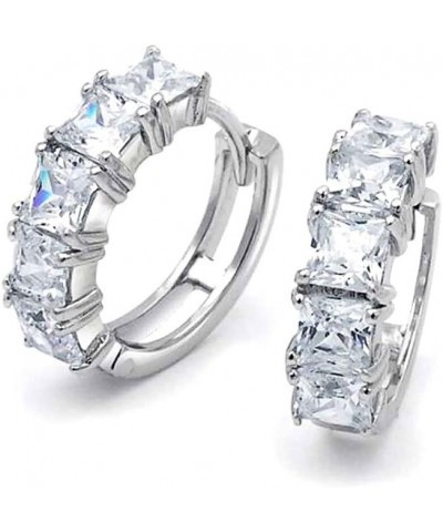 Bridal Classic Baguette Cut CZ Channel Set Kpop Huggie Hoop Earrings For Women Men Clear Cubic Zirconia .925 Sterling Silver ...