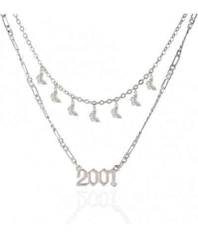 Layered Necklace for Women, dainty Choker with Birth Year Necklace Silver-2001-Butterfly $10.61 Necklaces