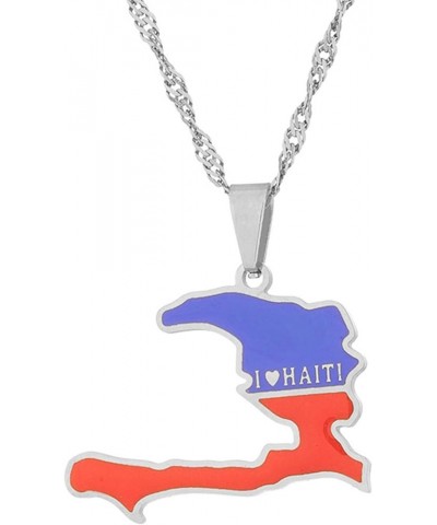 Fashion Map of Haiti Necklace Stainless Steel Haitian Pendant Necklace White $7.27 Necklaces