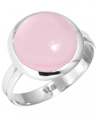 925 Sterling Silver Handmade Ring for Women 12 MM Round Gemstone Statement Jewelry for Gift (99047_R) Rose Quartz $19.16 Rings