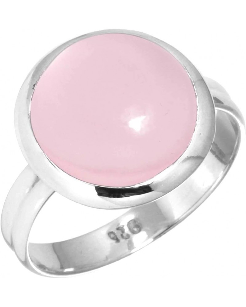 925 Sterling Silver Handmade Ring for Women 12 MM Round Gemstone Statement Jewelry for Gift (99047_R) Rose Quartz $19.16 Rings