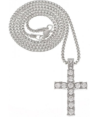 Cross Small Pendant with Crystal Rhinestones on 24 Inch Long Necklace SILVER COLOR/BOX CHAIN $10.80 Necklaces