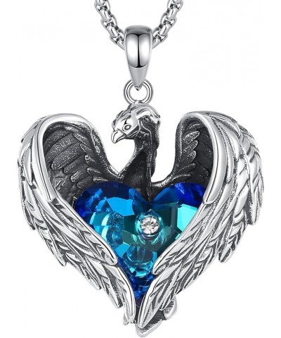 Mother's Day Gift, 925 Sterling Silver Dragon Necklace for Women Men, Austrian Crystal Phoenix Heart Cross Angel Wing Pendant...