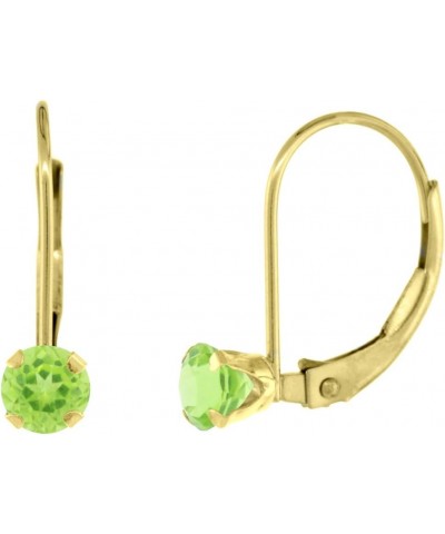 10k Gold Gemstone Leverback Earrings 4mm Round 0.50 ct, 9/16 inch Peridot Yellow Gold $34.42 Earrings