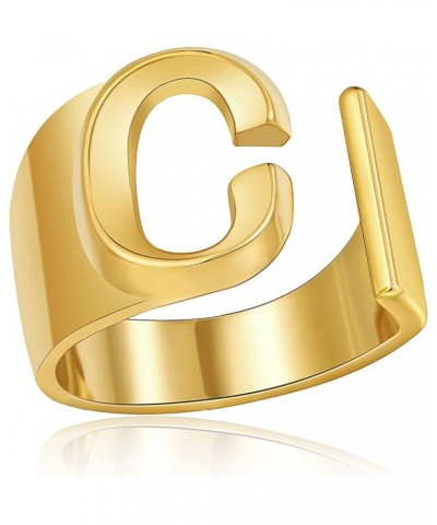 Initial Ring Gold Letter Rings for Women Chunky Gold Rings for Women Adjustable Rings Initial Jewelry C-Gold $7.64 Rings