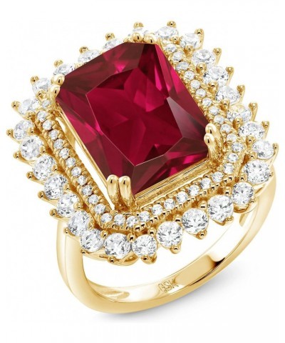 18K Yellow Gold Plated Silver Red Created Ruby Ring For Women (5.60 Cttw, Emerald Cut 14X10MM, Available In Size 5, 6, 7, 8, ...