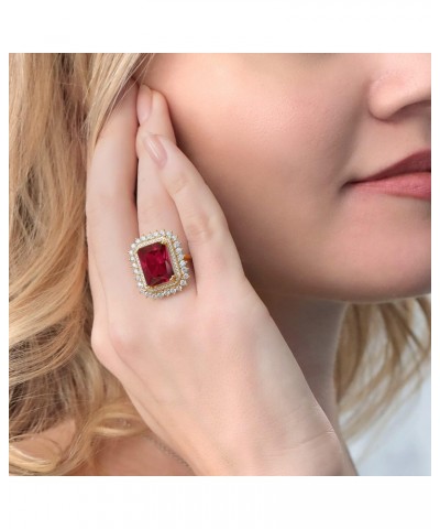 18K Yellow Gold Plated Silver Red Created Ruby Ring For Women (5.60 Cttw, Emerald Cut 14X10MM, Available In Size 5, 6, 7, 8, ...