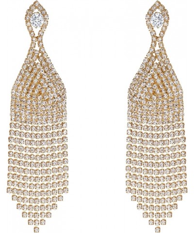 Women's Wedding Bridal Crystal Beaded Tassel Fringe Chandelier Dangle Earrings Gold-Tone $10.50 Earrings