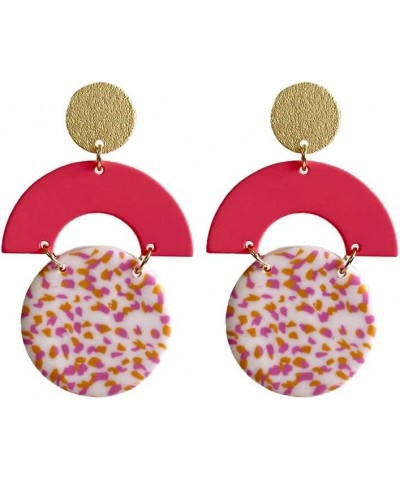 Handmade Polymer Clay Dangle Earrings Minimalist Colorful Leaf Pattern Round Earrings for Women Girls Jewelry E $7.37 Earrings