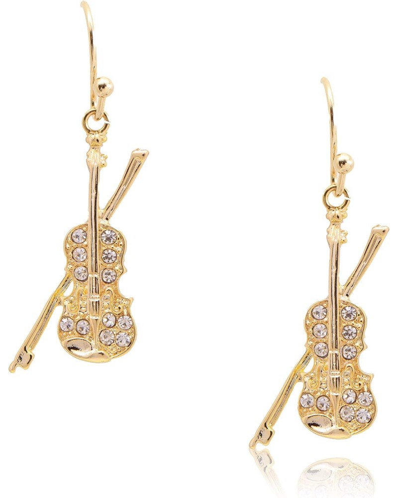 Dangling Rhinestone Violin Earrings Gold Plated $9.68 Earrings