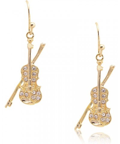 Dangling Rhinestone Violin Earrings Gold Plated $9.68 Earrings