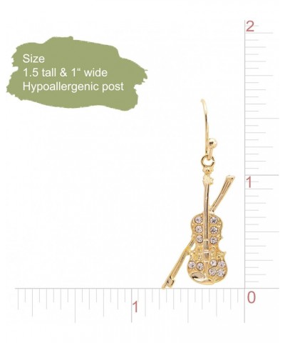 Dangling Rhinestone Violin Earrings Gold Plated $9.68 Earrings