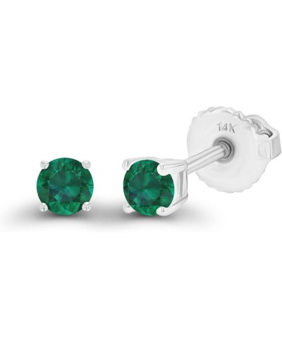 Solid 14K Gold 3mm Round Hypoallergenic Genuine Birthstone Solitaire Screwback Stud Earrings Emerald Created White Gold $31.5...