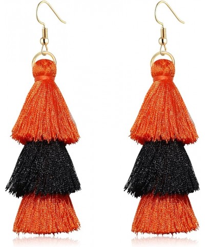 Tassel Earrings Tiered Thread Tassel Dangle Earrings Statement Layered Tassel Drop Earrings 3 layers orange black $8.82 Earrings