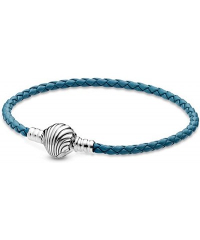 Seashell Clasp Turquoise Braided Leather Bracelet 925 Sterling Silver Charm Bracelet $30.58 Bracelets