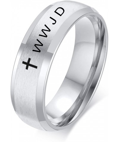 MZZJ Personalized Inside WWJD What Would Jesus Do Ring 6MM Brushed Stainless Steel Bevel Edges Rings Wedding Band,Christian R...