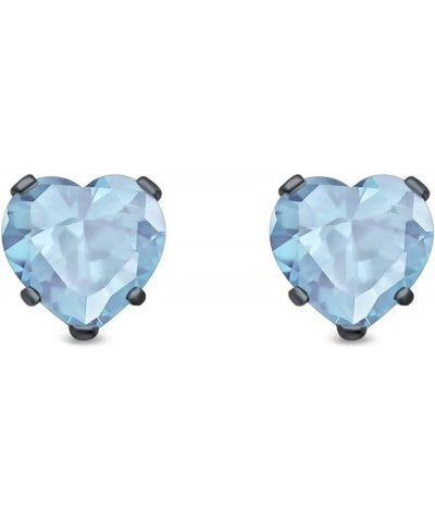 Heart Stud Earrings Simulated Cubic Zirconia 925 Sterling Silver (4mm-8mm) Black Tone, Simulated Aquamarine CZ 8.0 Millimeter...