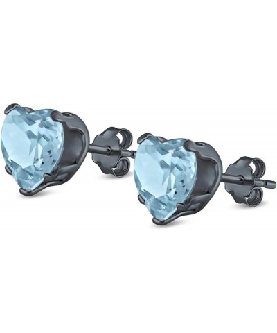 Heart Stud Earrings Simulated Cubic Zirconia 925 Sterling Silver (4mm-8mm) Black Tone, Simulated Aquamarine CZ 8.0 Millimeter...