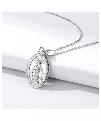 Personalized Virgin Mary Necklace 925 Sterling Silver Religious Christian Jewelry Oval Medal Coin Pendant Necklace for Women ...