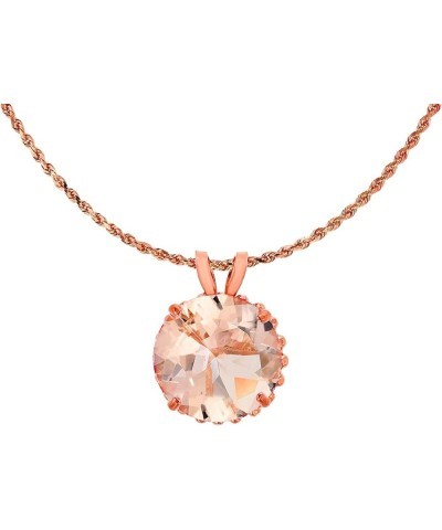 10K Rose Gold 7mm Round Cut with Bead Frame Rabbit Ear 18" Rope Chain Necklace Morganite Rose Gold $43.20 Necklaces