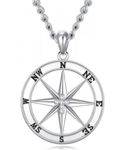 Sterling Silver Compass Necklace Jewelry Gifts for Men Women Style 08 $19.68 Necklaces