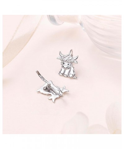 Highland Cow Jewelry Set 925 Sterling Silver Cute Animal Earrings Necklace Ring Hypoallergenic Highland Cow Jewelry Gifts for...