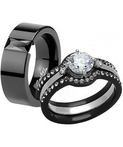 His and Hers 4 Piece?Black Ion Plated Stainless Steel Wedding Engagement Ring Band Set Women's Size 07 Men's 06mm Size 13 $22...