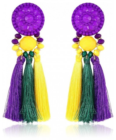 Bohemian Statement Thread Tassel Chandelier Drop Dangle Earrings with Cassandra Button Stud Mardi Gras $7.79 Earrings