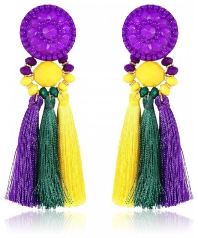 Bohemian Statement Thread Tassel Chandelier Drop Dangle Earrings with Cassandra Button Stud Mardi Gras $7.79 Earrings