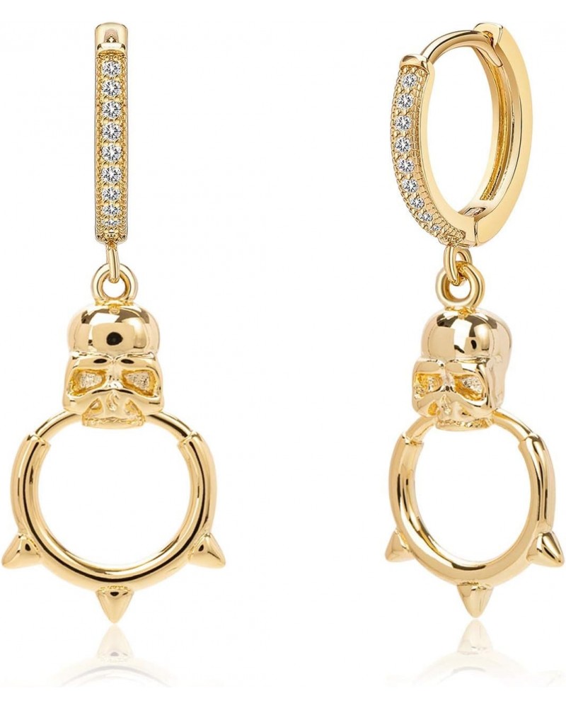 Spike Drop Hoop Earrings 14K Gold Plated Cubic Zirconia Dangling Skull Huggie Earrings for Women Girls $8.63 Earrings