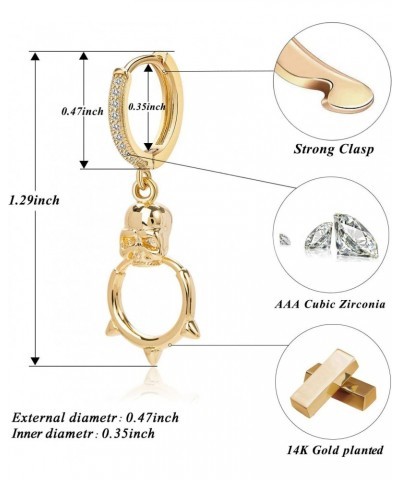 Spike Drop Hoop Earrings 14K Gold Plated Cubic Zirconia Dangling Skull Huggie Earrings for Women Girls $8.63 Earrings