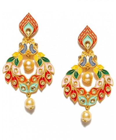 Gold-Plated Kundan Stones Indian Dangler Earrings For Women (Medium Size, Weightless, Color drops) Multicolor-2 $9.89 Earrings