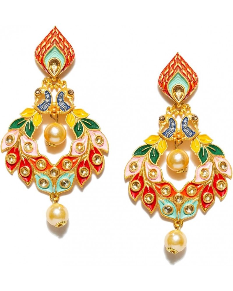 Gold-Plated Kundan Stones Indian Dangler Earrings For Women (Medium Size, Weightless, Color drops) Multicolor-2 $9.89 Earrings