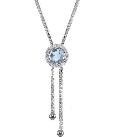 Sterling Silver Genuine or Created Gemstone & White Topaz Round Halo Drop Adjustable Lariat Necklace Blue Topaz $25.85 Necklaces