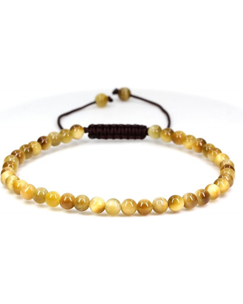 Natural Gemtone 4mm Round Beads Crystal Adjustable Braided Macrame Tassels Bracelets Unisex Gold Tiger Eye $10.43 Bracelets