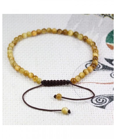 Natural Gemtone 4mm Round Beads Crystal Adjustable Braided Macrame Tassels Bracelets Unisex Gold Tiger Eye $10.43 Bracelets