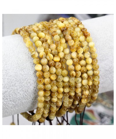 Natural Gemtone 4mm Round Beads Crystal Adjustable Braided Macrame Tassels Bracelets Unisex Gold Tiger Eye $10.43 Bracelets