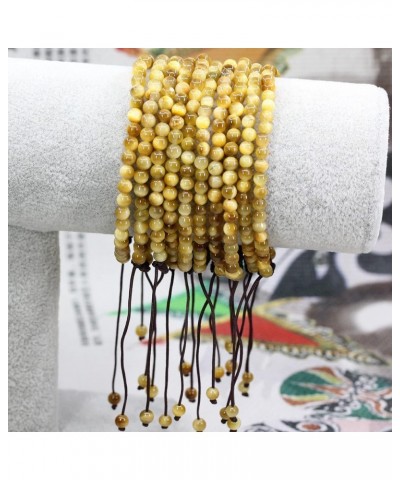 Natural Gemtone 4mm Round Beads Crystal Adjustable Braided Macrame Tassels Bracelets Unisex Gold Tiger Eye $10.43 Bracelets