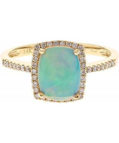 14K Yellow Gold Natural Ethiopian Opal Ring with Diamonds for women | Ethically, authentically & organically sourced (Cushion...