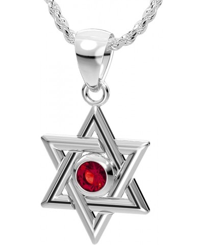 Customizable Ladies 0.925 Sterling Silver 18mm Star of David Birthstone Pendant Necklace, 13 Birthstones 20in 2.4mm Rope Chai...