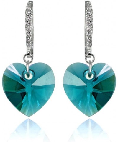 Sterling Silver Colored European Crystals Heart Dangle Earrings for Women Girls Valentines Bridesmaids Blue - Silver $17.15 E...