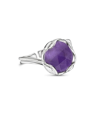 925 Sterling Silver Natural Amethyst Ring - Vintage Style Aquarius February Birthstone, Genuine Purple Gemstone Adjustable Ri...